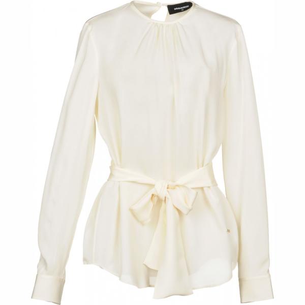 Blusa senza tasche collo tondo a maniche lunghe in seta crêpe Dsquared2 tinta unita