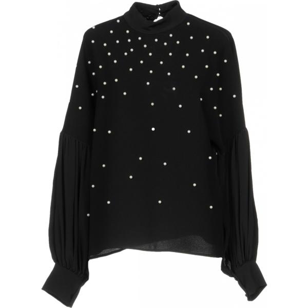 Blusa senza tasche con perline collo alto a maniche lunghe in seta crêpe Annarita N. tinta unita