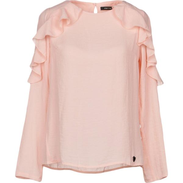 Blusa senza tasche con ruches collo tondo a maniche lunghe crêpe Fornarina tinta unita