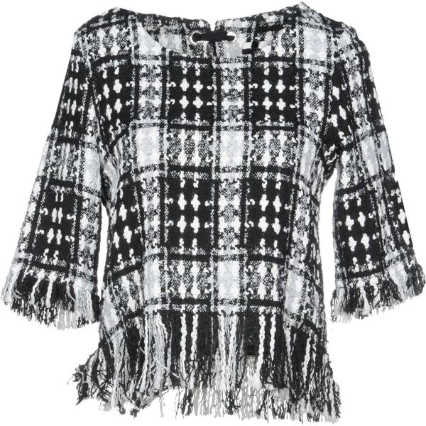 Blusa senza tasche tweed con frange scollatura quadrata a maniche corte in bouclè No Secrets scozzese