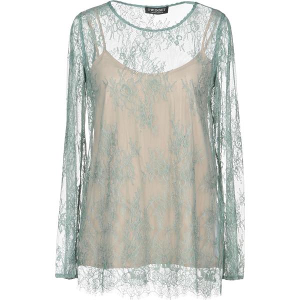 Blusa con pizzo fantasia floreale collo tondo a maniche lunghe crêpe Twinset a fiori