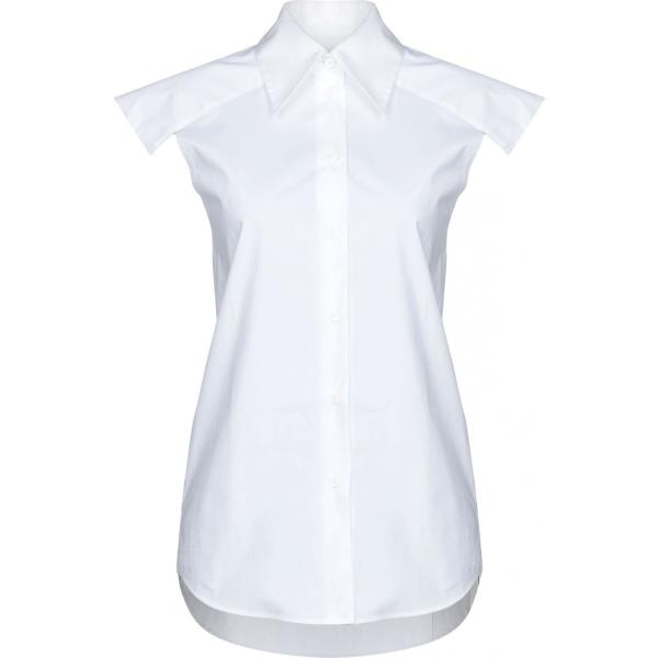 Camicia collo classico a maniche corte in cotone tinta unita Mm6 Maison Margiela bianco tinta unita