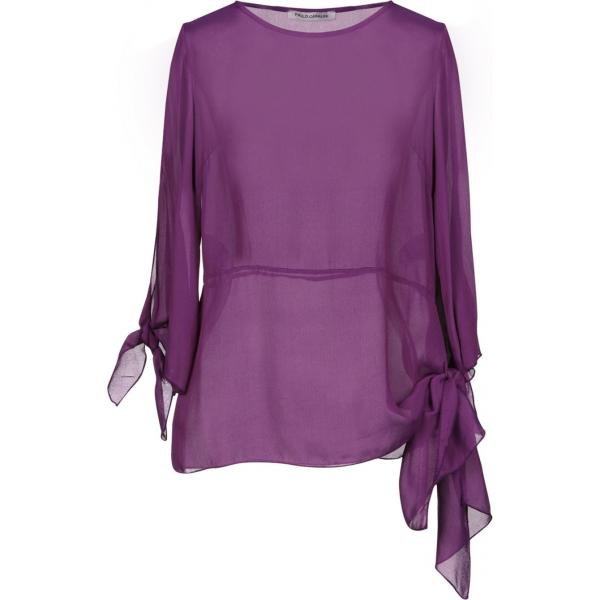 Blusa senza tasche collo tondo con laccetti in seta crêpe Paolo Casalini tinta unita