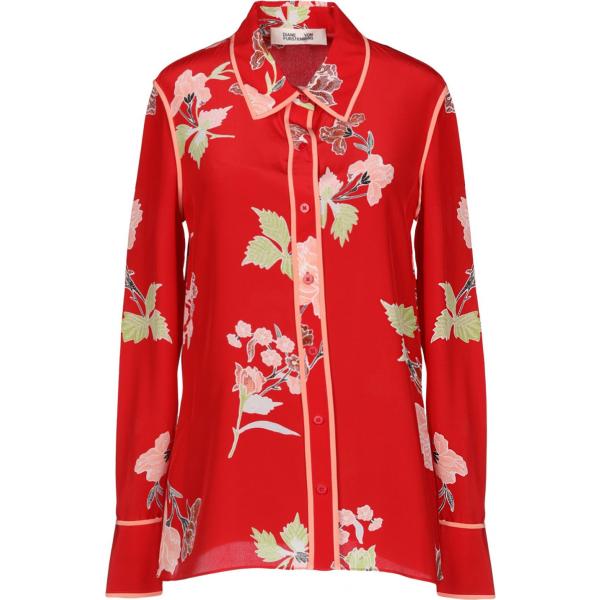 Camicia senza tasche contrasto collo classico a maniche lunghe in seta spacchetti laterali con bottoni Diane Von Furstenberg a fiori
