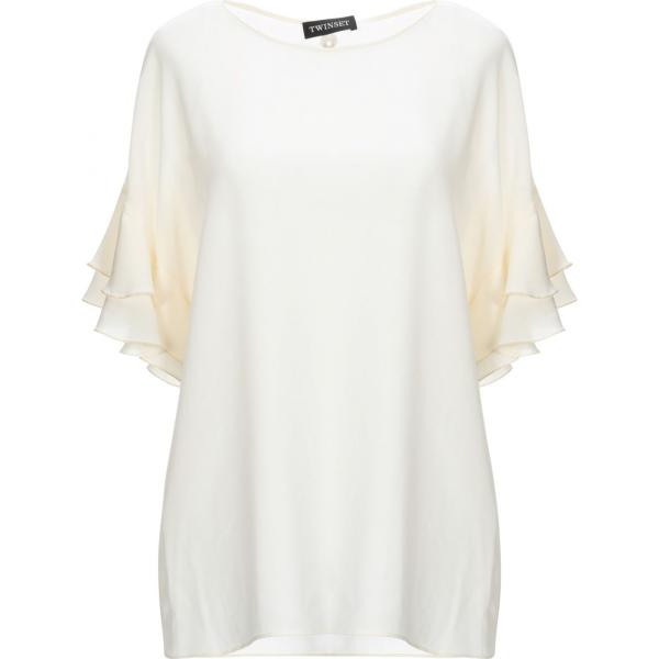 Blusa con balze effetto laminato collo tondo a maniche corte in seta senza tasche crêpe Twinset tinta unita