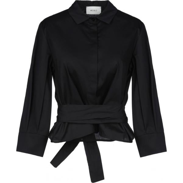 Camicia senza tasche collo classico a maniche lunghe con laccetti in cotone tinta unita Vicolo tinta unita