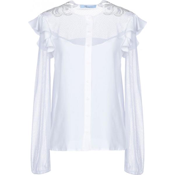 Camicia senza tasche con ruches collo tondo a maniche lunghe in seta crêpe Blumarine tinta unita