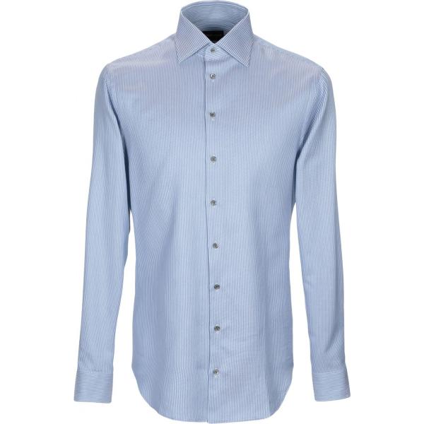 Camicia a righe collo classico a maniche lunghe in cotone jacquard Giorgio Armani blu a righe