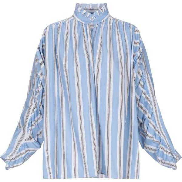 Blusa a righe collo alto a maniche lunghe in cotone con bottoni Maje blu a righe