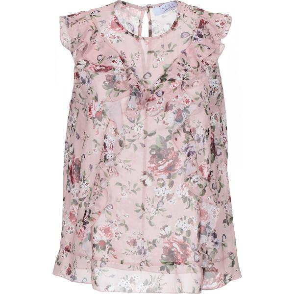 Top fantasia floreale con ruches collo tondo senza maniche con bottoni Kaos a fiori