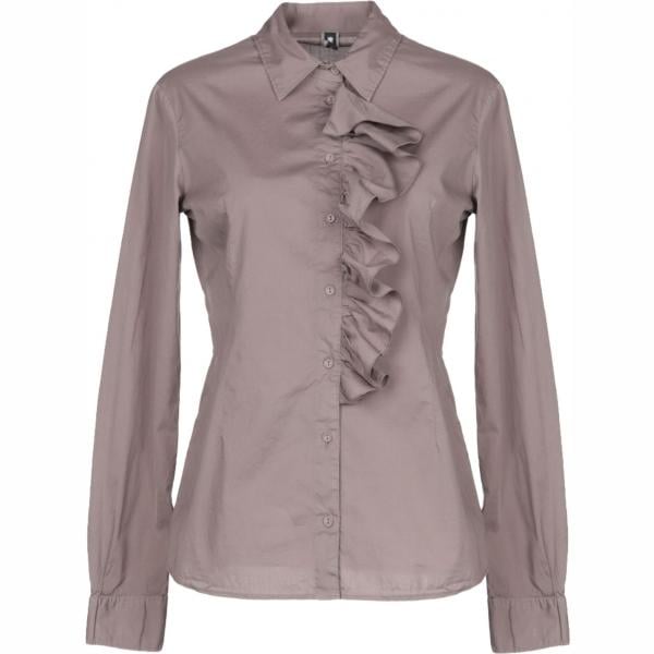 Blusa senza tasche con ruches collo classico a maniche lunghe tinta unita European Culture tinta unita