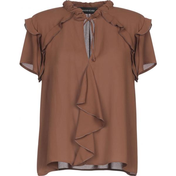 Blusa senza tasche con ruches collo tondo a maniche corte con laccetti crêpe Dodici22 tinta unita