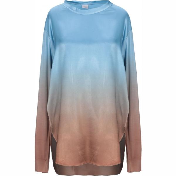 Blusa fantasia collo tondo a maniche lunghe in raso jersey Caliban multicolore