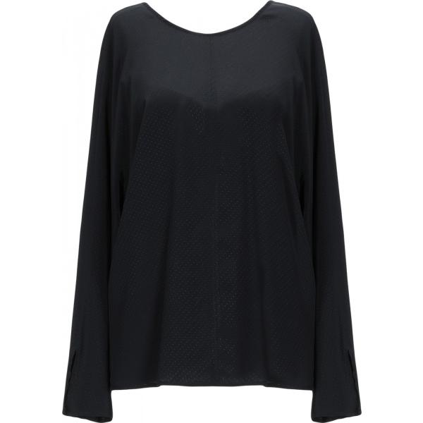 Blusa effetto acetato collo tondo a maniche lunghe in seta crêpe ..,Merci tinta unita
