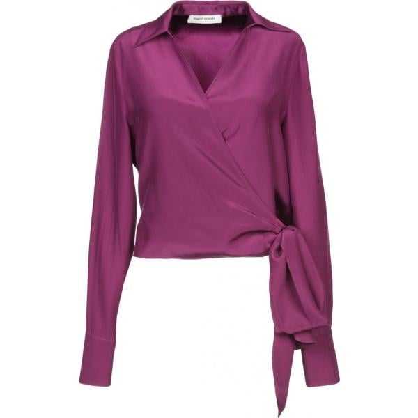 Camicia scollatura profonda a maniche lunghe in seta tinta unita Angelo Marani tinta unita