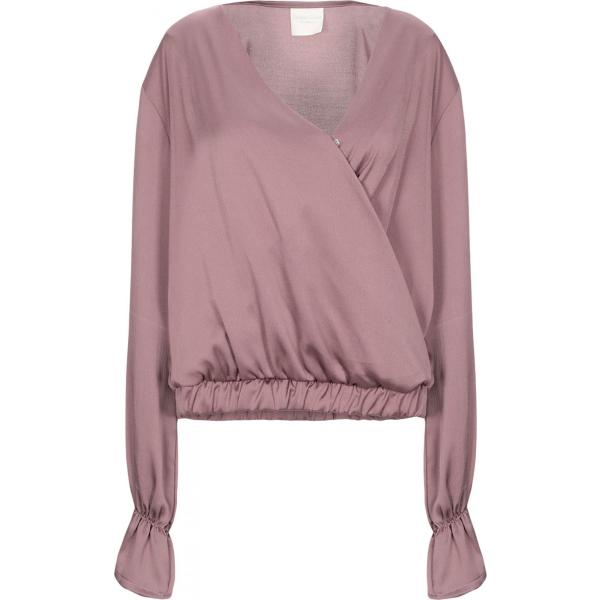 Blusa con arricciature collo a v a maniche lunghe senza tasche crêpe Giorgia  & Johns tinta unita
