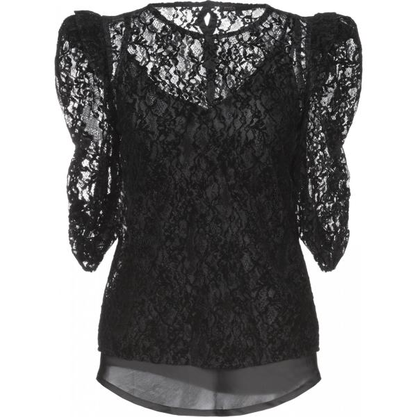 Blusa con pizzo e ruches collo tondo in velluto senza tasche tinta unita Maje tinta unita