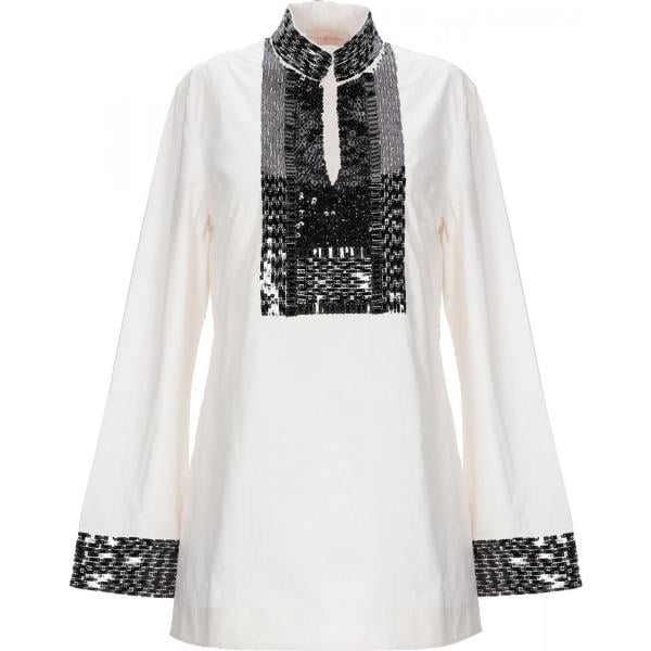 Blusa spacchetti laterali fantasia con paillettes collo coreana a maniche lunghe con zip in cotone senza tasche Tory Burch multicolore