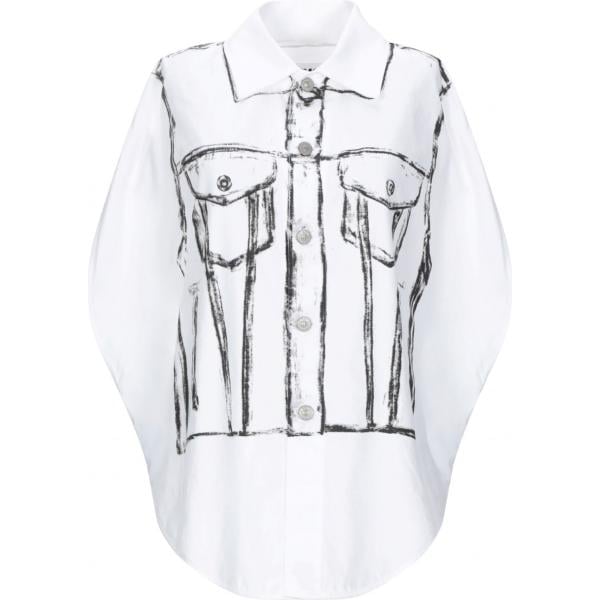 camicia a maniche corte da donna in bianco neve con stampe collo classico senza tasche a maniche corte con bottoni in cotone Mm6 Maison Margiela