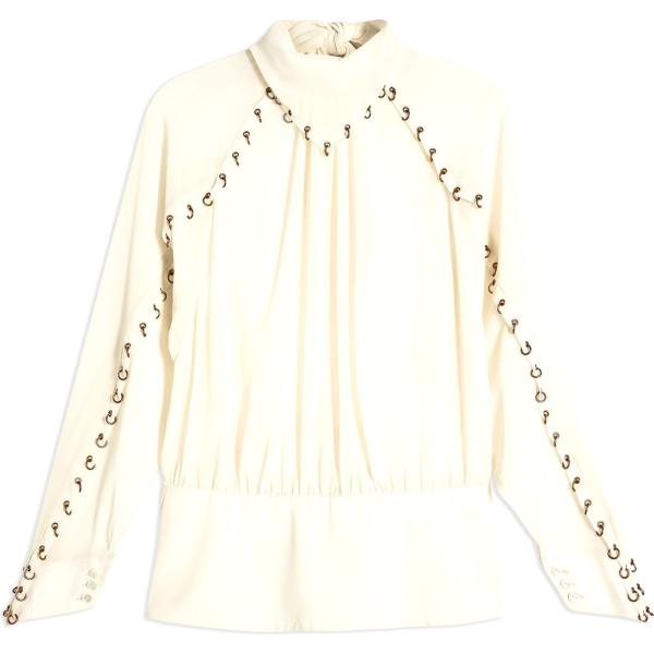 Blusa con fiocco senza tasche a maniche lunghe crêpe Topshop tinta unita