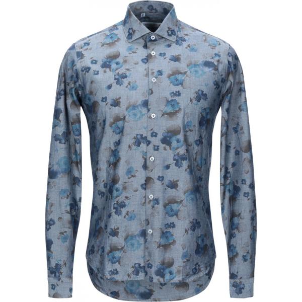 Camicia senza tasche fantasia collo classico a maniche lunghe in cotone con bottoni Manuel Ritz blu a fiori