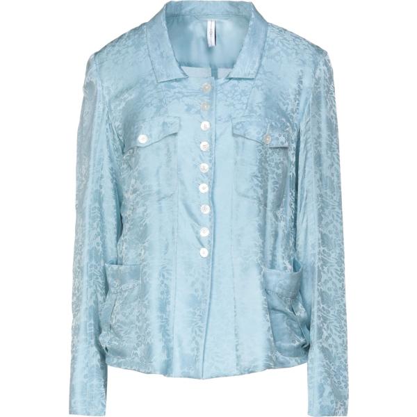 camicia da donna in azzurro collo classico a maniche lunghe con bottoni in seta High