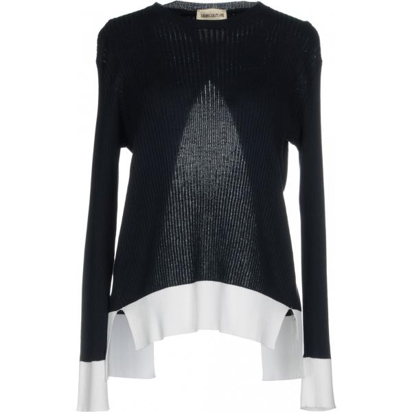 Pullover lavorato a maglia collo tondo a maniche lunghe in cotone tinta unita Semicouture blu tinta unita