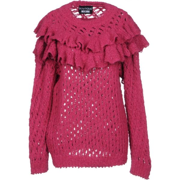 Pullover con balze lavorato a maglia collo tondo a maniche lunghe senza tasche tinta unita Boutique Moschino tinta unita