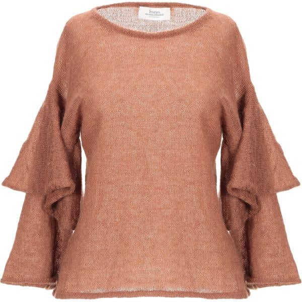 Pullover con balze lavorato a maglia collo tondo a maniche 3/4 in mohair senza tasche tinta unita Ivories tinta unita