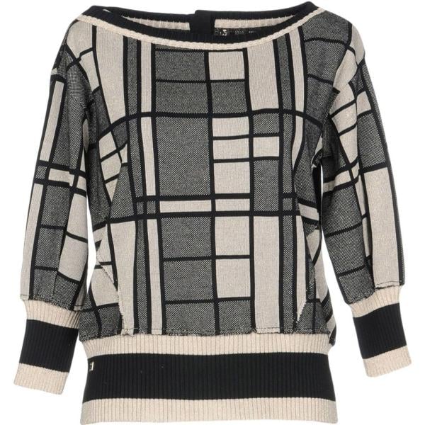Pullover a quadri lavorato a maglia collo tondo a maniche lunghe con bottoni Manila Grace a quadri