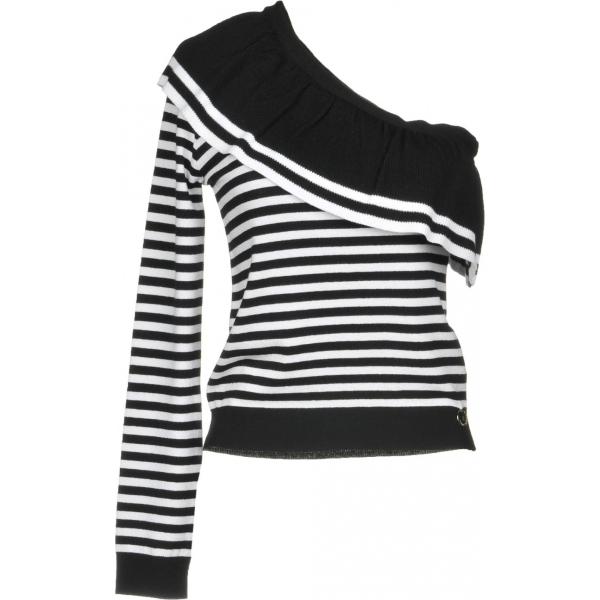 Pullover monospalla a righe lavorato a maglia scollatura profonda senza tasche elasticizzato rosa Denny Rose a righe