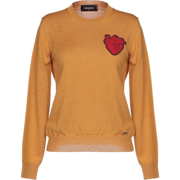 Pullover senza tasche lavorato a maglia collo tondo a maniche lunghe in lana tinta unita Dsquared2 giallo tinta unita