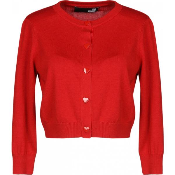 Cardigan lavorato a maglia collo tondo a maniche lunghe in seta tinta unita Love Moschino tinta unita