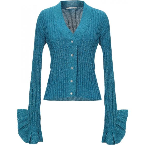Cardigan con strass lavorato a maglia scollatura profonda a maniche lunghe senza tasche tinta unita Marco De Vincenzo blu tinta unita