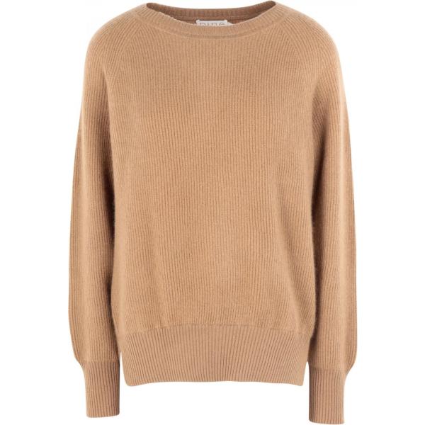 Pullover spacchetti laterali lavorato a maglia collo tondo a maniche lunghe taglia media tinta unita Pine Cashmere tinta unita