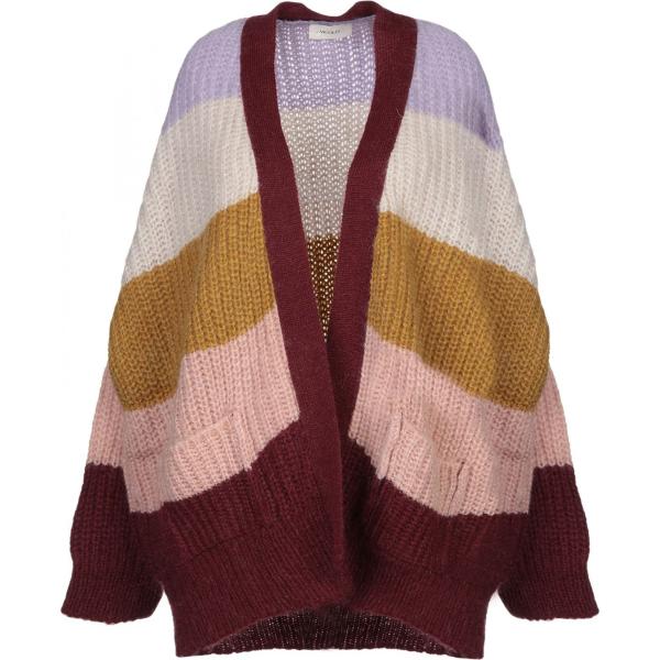 Cardigan melange lavorato a maglia scollatura profonda a maniche lunghe taglia media in mohair con tasche Vicolo a righe