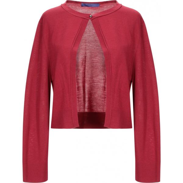 Cardigan con strass lavorato a maglia collo tondo a maniche lunghe in lana senza tasche tinta unita blu Blue Les Copains rosso tinta unita
