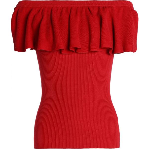 Top senza tasche lavorato a maglia a maniche corte in cotone tinta unita COTTON by AUTUMN CASHMERE rosso tinta unita