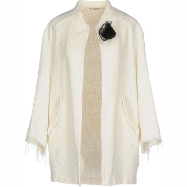 Soprabito con spilla e frange scollatura profonda a maniche lunghe interno sfoderato in cotone jacquard Foudesir