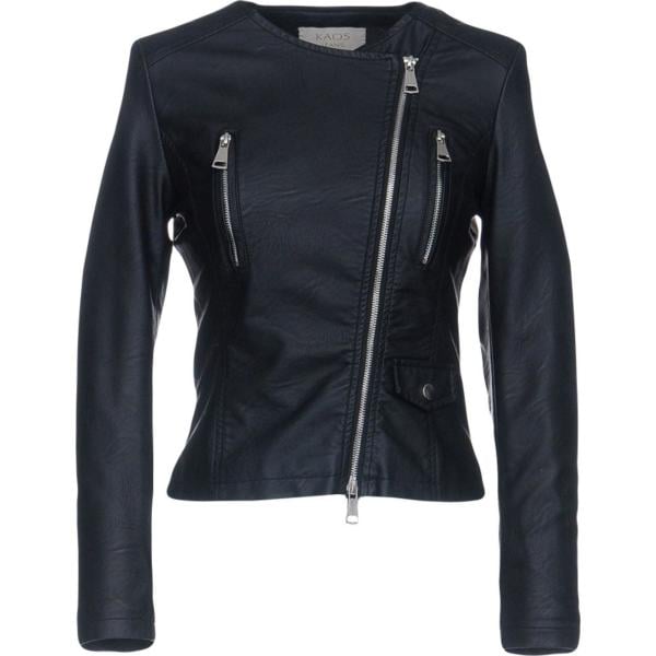 Giubbotto collo tondo a maniche lunghe con zip interno sfoderato in pelle sintetica tinta unita Kaos Jeans tinta unita