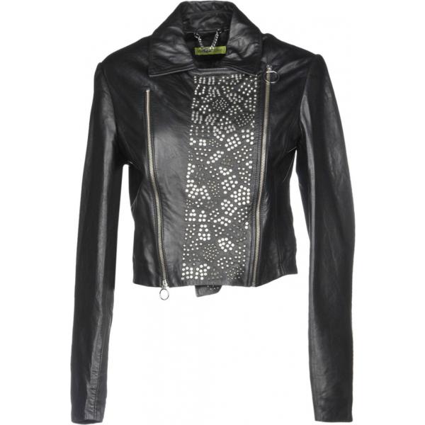 Giubbotto con borchie collo classico a maniche lunghe con zip interno foderato in pelle sintetica tinta unita Versace Jeans tinta unita