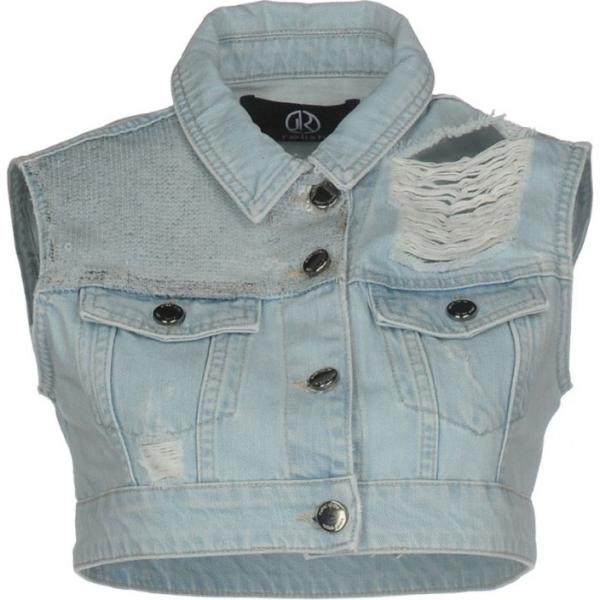 Giacca delavé collo classico senza maniche interno sfoderato in denim tinta unita Relish tinta unita