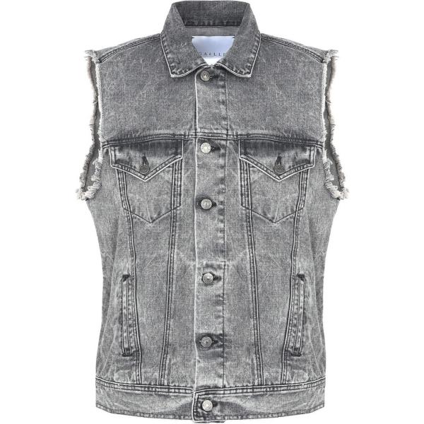 Giacca contrasto delavé collo classico senza maniche in denim tinta unita GAëLLE Paris tinta unita