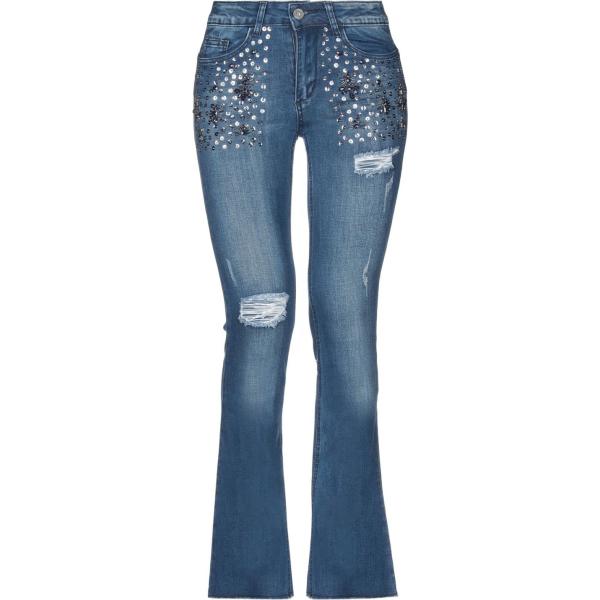 Jeans effetto strappato delavé con zip in cotone con strass tinta unita Tenax tinta unita