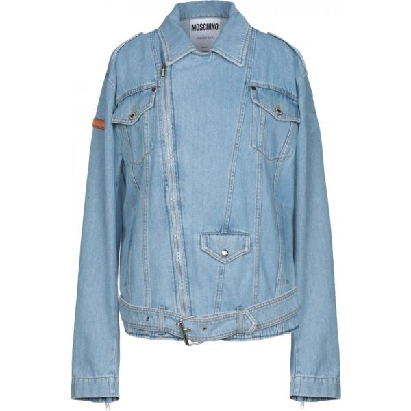 Cintura collo classico a maniche lunghe con zip interno sfoderato in denim tinta unita Moschino