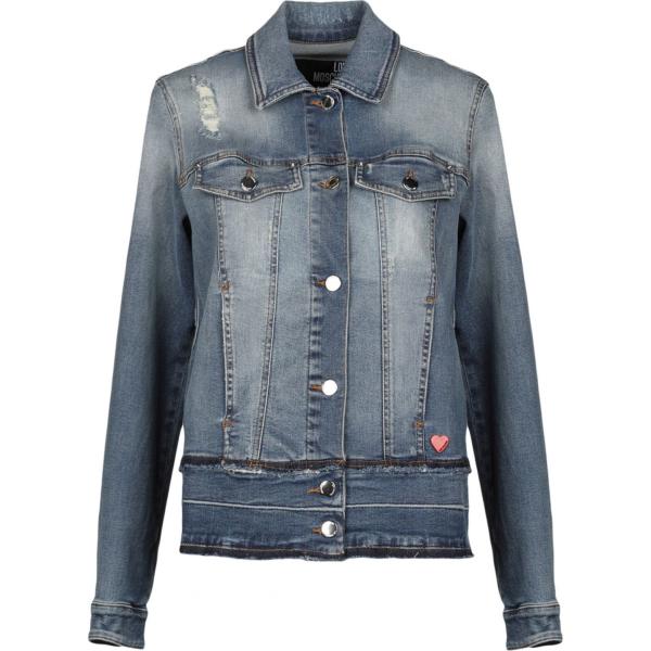 Giacca contrasto delavé collo classico a maniche lunghe in denim tinta unita Love Moschino blu tinta unita