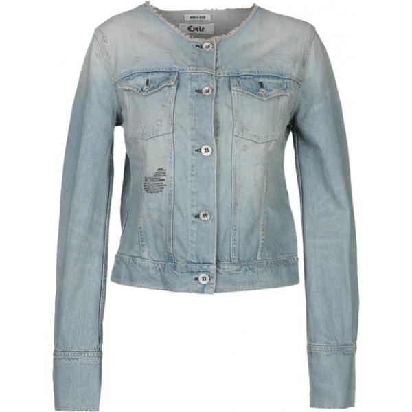 Giacca delavé collo tondo a maniche lunghe in denim tinta unita Cycle tinta unita