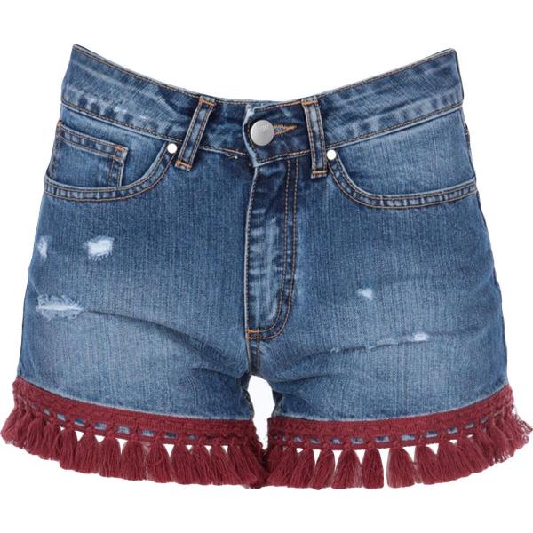 Shorts effetto strappato vita alta con zip in denim tinta unita Jijil blu tinta unita