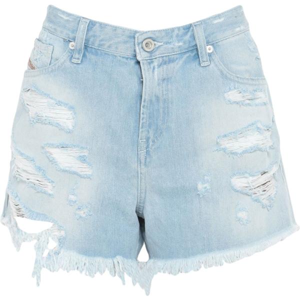 Shorts effetto strappato vita alta senza maniche con zip in denim tinta unita Diesel tinta unita