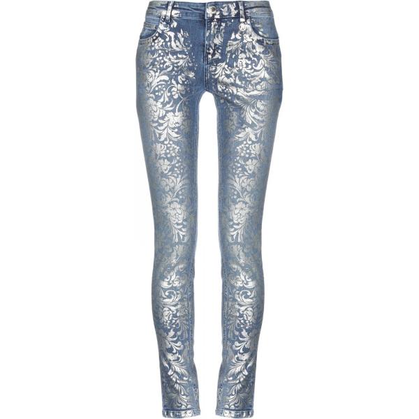 Jeans fantasia floreale effetto laminato con zip e bottoni Relish blu a fiori